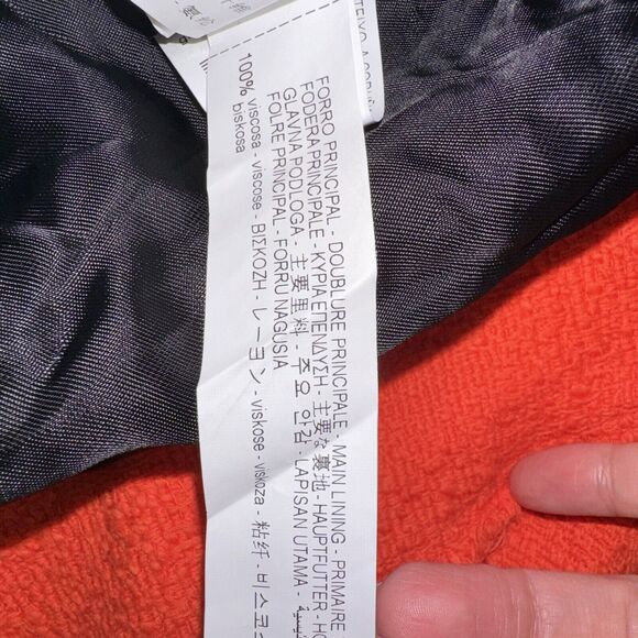 Zara Orange Red Tweed Double Breast Blazer Diamond Button Trinny Blogger Women L - Picture 13 of 14